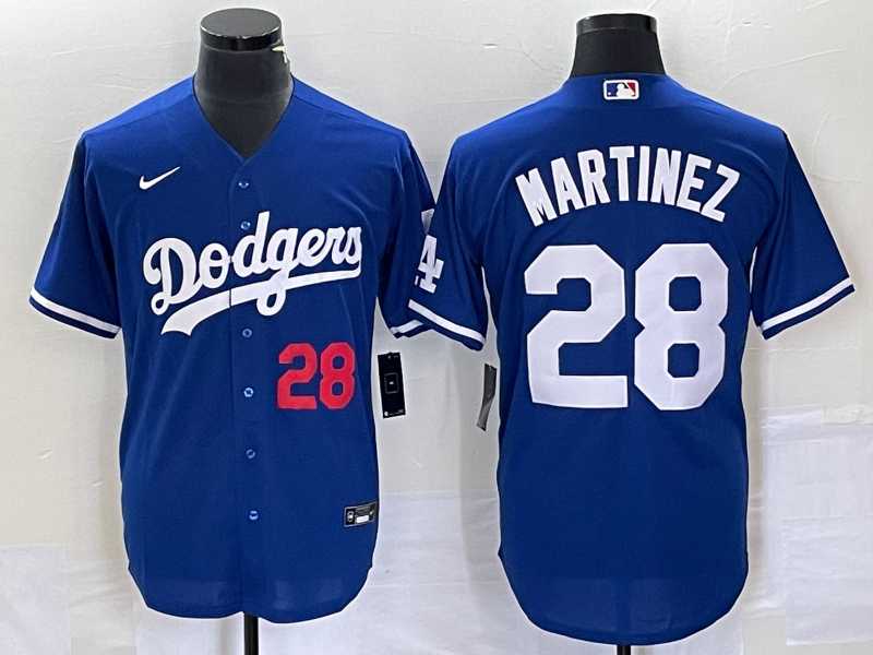 Mens Los Angeles Dodgers #28 JD Martinez Number Blue Stitched Cool Base Nike Jersey